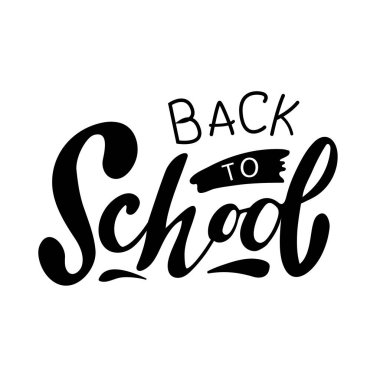 Okula geri dönmek, dijital el yazmaları, beyaz arkaplanlı siyah harfler. Bir afişin vektör çizimi. Okul için şablon. Çizgi film stili. Eğitim elementi.. 