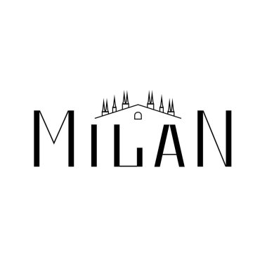 Milan mı? Mimari süslemeli siyah harfler. İtalyan şehri. Logo, kartpostalın, afişin, posterin, resmin, takvimin, reklamların, beyaz altyapının dijital el yazısı. Moda biçimi.