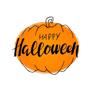 Turuncu kabak vektörü illüstrasyonunun içindeki partiye davet edildiğiniz için Cadılar Bayramı afişleriniz kutlu olsun. Bir afiş, bir poster, bir tebrik kartı ve bir partiye davetiye için el yazısı. Moda illüstrasyonu, 31 Ekim.