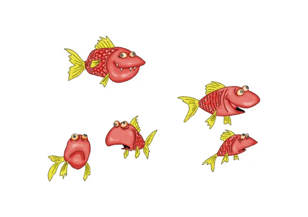 Komik kırmızı balık. Beyaz arkaplanda resim..