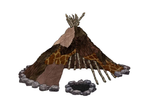 Prehistoric Hut Made Skins Illustration White Background — Stock Photo, Image