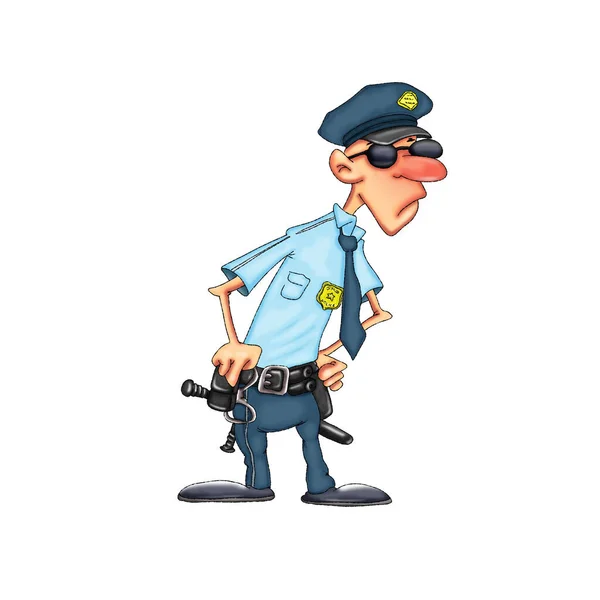 Politieagent Dienst Cartoon Illustratie Een Witte Achtergrond — Stockfoto