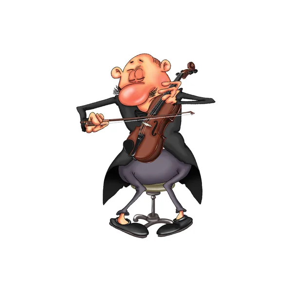 Músico Bigotudo Toca Violín Mientras Está Sentado Una Silla Ilustración — Foto de Stock