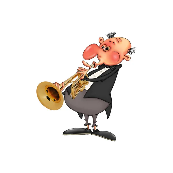 The musician plays the trombone. Cartoon illustration on a white background..