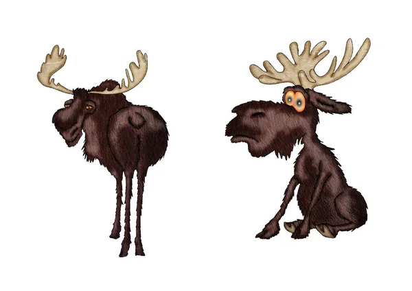 Elk Two Versions Cartoon Illustration White Background — Stock Photo, Image