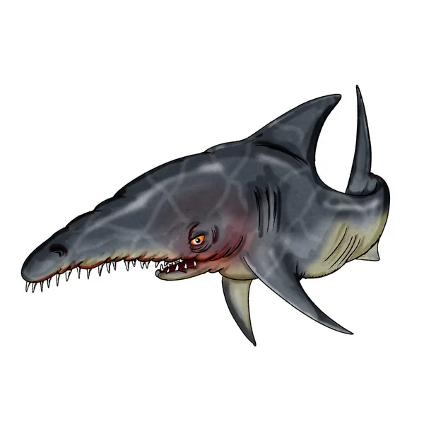 Жахлива Акула Ілюстрація Білому Тлі — стокове фото