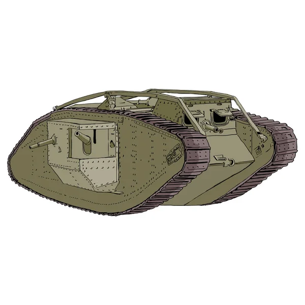 Tank van de Eerste Wereldoorlog. Illustratie op witte achtergrond. — Stockfoto