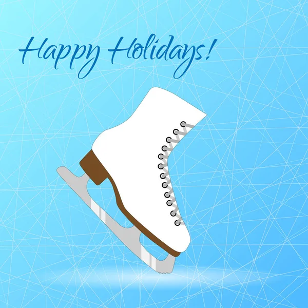 Winter holidays card with figure skates. Winter background with snowflakes. Winter sport figure skating. New Year or Christmas greeting card, poster.