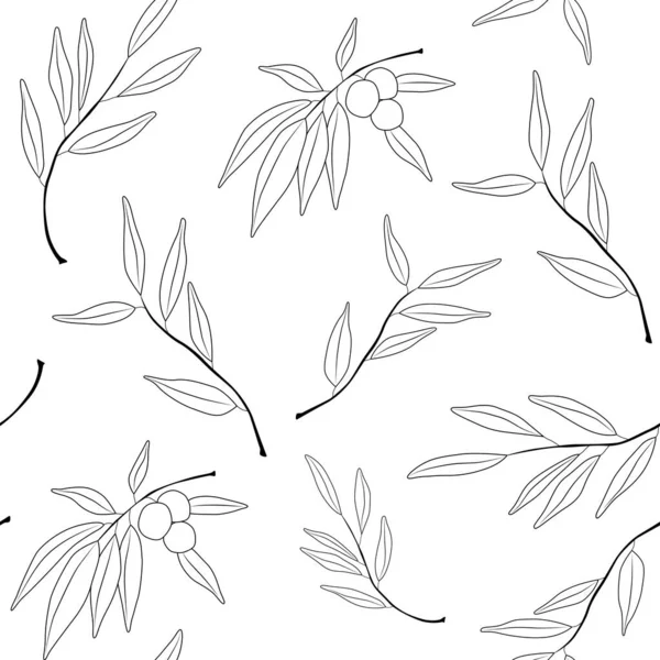 オリーブの枝やオリーブとのシームレスなパターン。自然要素とシンプルなミニマルな壁紙パターン。植物要素とシームレスなパターン. — ストックベクタ