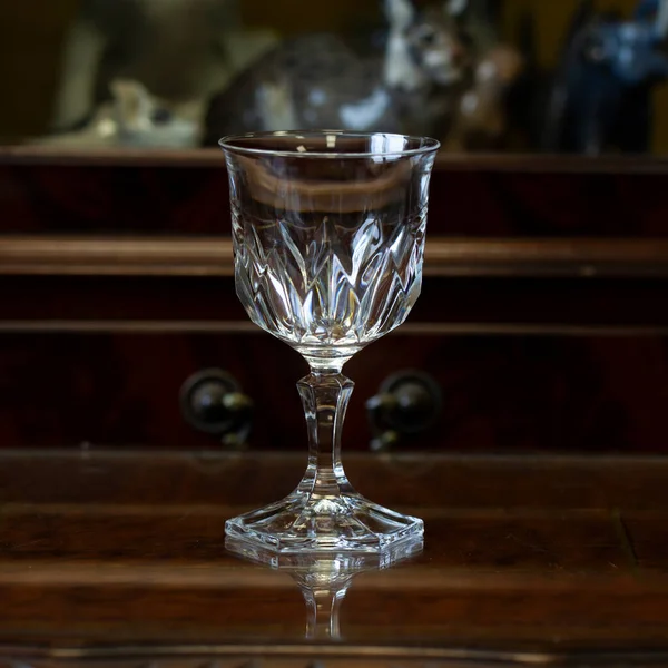 crystal antique wine glass with engraving. glass wine goblet