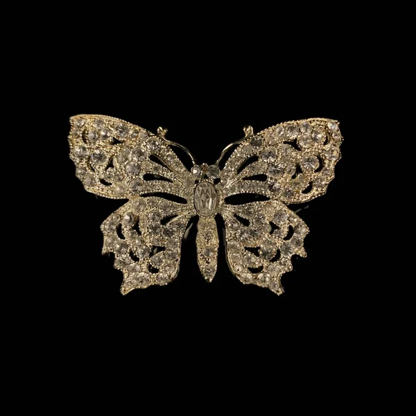 Καρφίτσα Χρυσή Vintage Κρύσταλλα Σχήμα Πεταλούδας — Φωτογραφία Αρχείου
