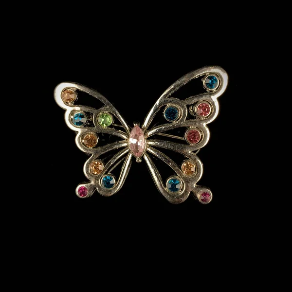 Broche Vintage Avec Cristaux Forme Papillon — Photo