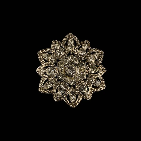 Broche Prata Antigo Com Pedras Preciosas Cristais Forma Uma Flor — Fotografia de Stock