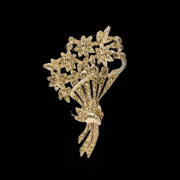 Antique Silver Brooch Precious Stones Crystals Shape Flower Vintage Brooch — Stock Photo, Image