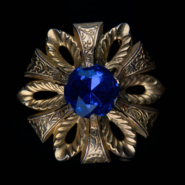 brooch close-up. antique jewelry close-up with gemstone