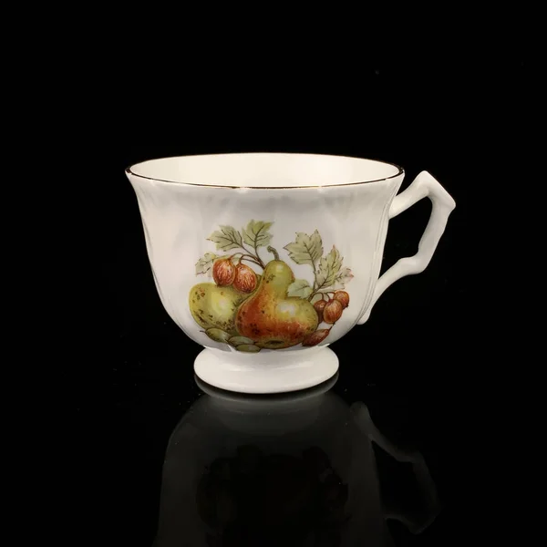 Vintage Antique Hand Painted Cup Black Isolated Background — Stock Photo, Image