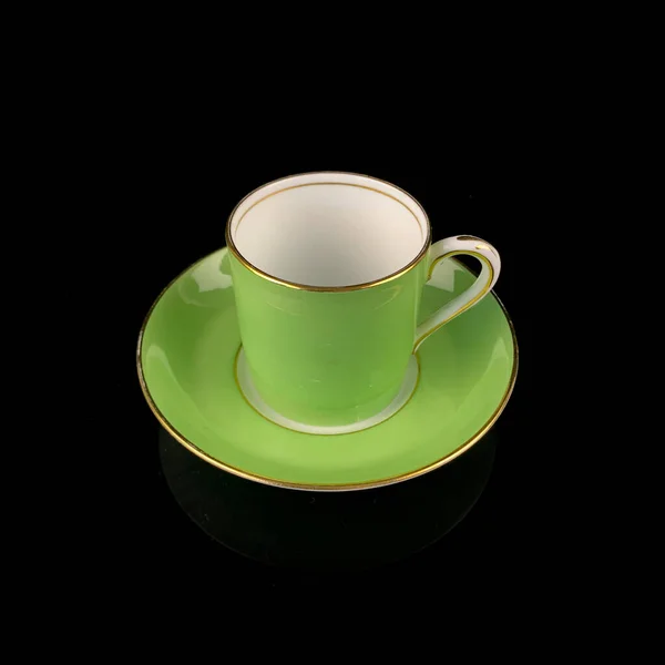 Porcelain Antique Green Cup Saucer Vintage Hand Painted Ceramic Tea — Stock Photo, Image