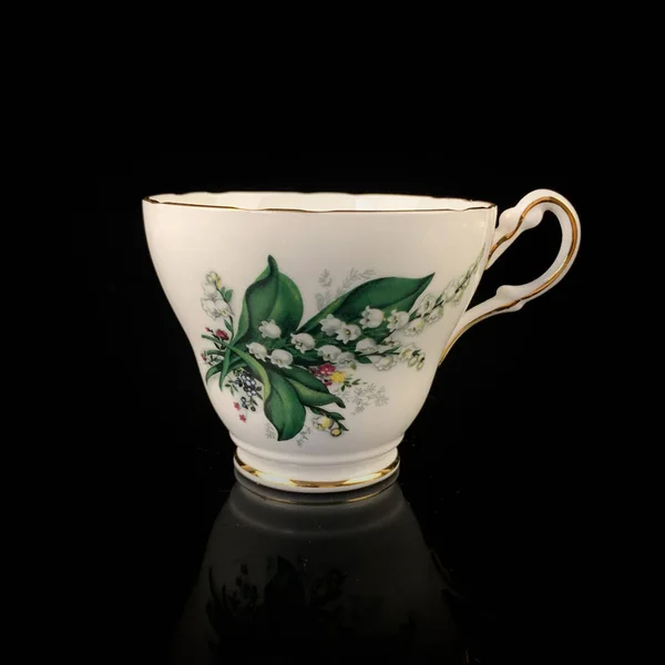 Porzellan Antik Tasse Mit Untertasse Vorhanden Vintage Handbemalte Keramik Teeservice — Stockfoto