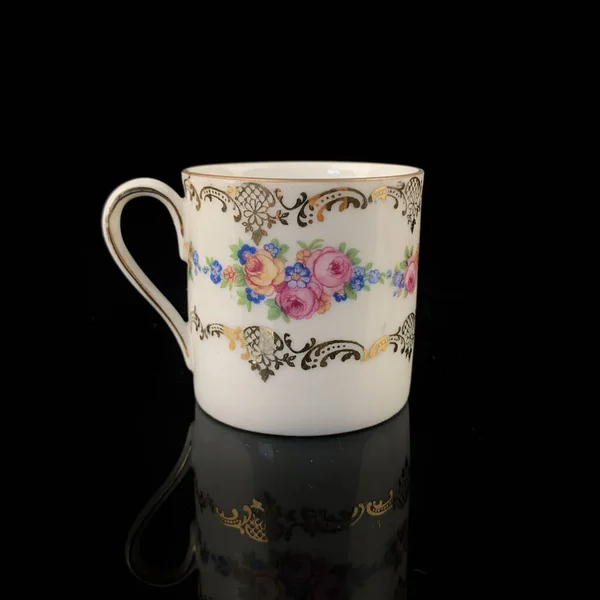 Porzellan Antik Tasse Mit Untertasse Vorhanden Vintage Handbemalte Keramik Teeservice — Stockfoto