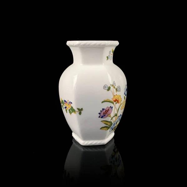 Antique Figured Porcelain Vase Floral Pattern Handmade Vase Black Background — Stock Photo, Image