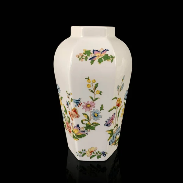 Antique Figured Porcelain Vase Floral Pattern Handmade Vase Black Background — Stock Photo, Image