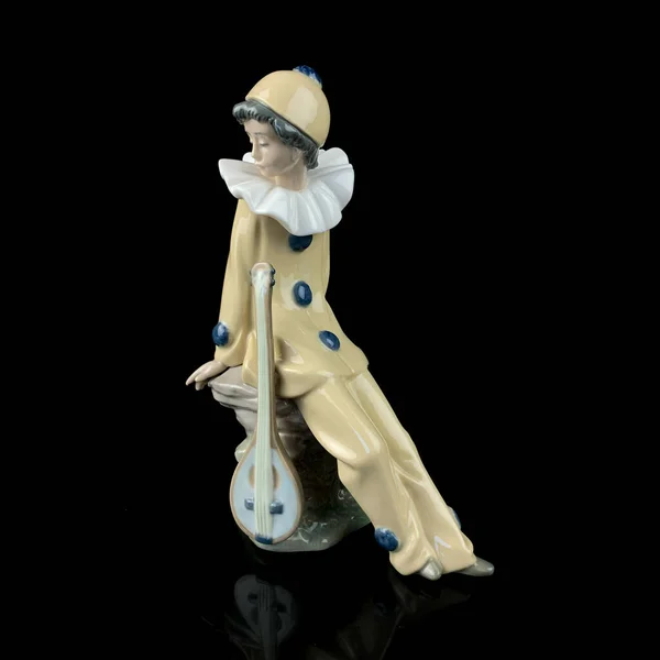 Antike Porzellanfigur Eines Clowns Vintage Figurenharlekin Retro Figur Trauriger Musiker — Stockfoto