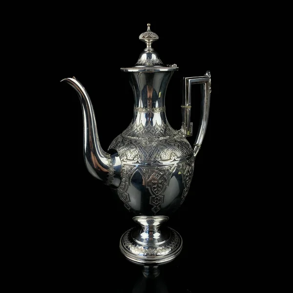 Antique Arabic Metal Teapot National Patterns Metal Israeli Teapot Black — Zdjęcie stockowe