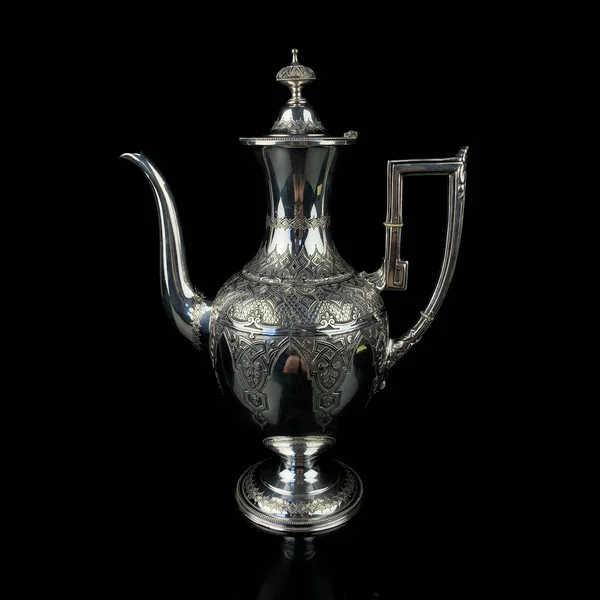 Antique Arabic Metal Teapot National Patterns Metal Israeli Teapot Black — Stockfoto
