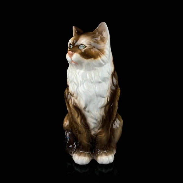 Antique Porcelain Figurine Ginger Cat Vintage Cat Figurine Black Isolated — Stock fotografie