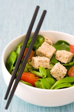 Vejetaryen tofu salata domates ve kuzu 's marul