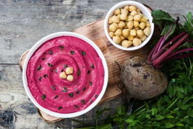 Pancar humus ve nohut ahşap tablo