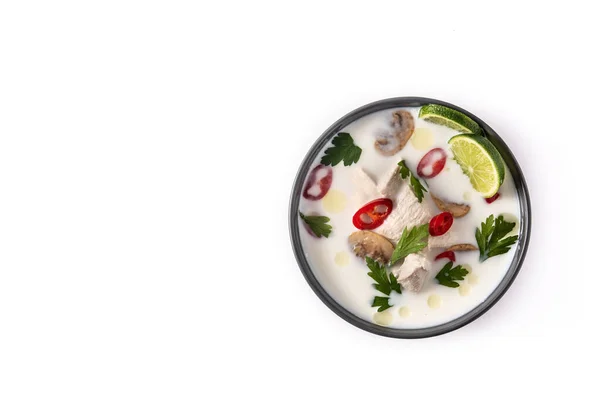 Traditionelles Thailändisches Essen Tom Kha Gai Schüssel Isoliert Auf Weißem — Stockfoto