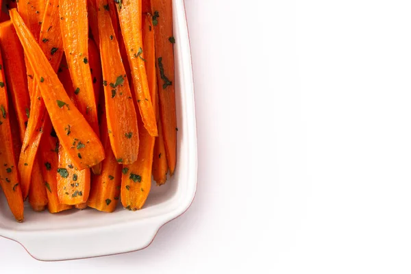 Медовая Глазированная Морковь Изолирована Белом Фоне Вид Сверху Копирование Пространства — стоковое фото