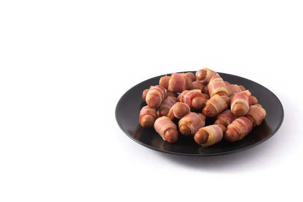 Cochon Dans Les Couvertures Saucisses Enveloppées Dans Bacon Fumé Isolé — Photo
