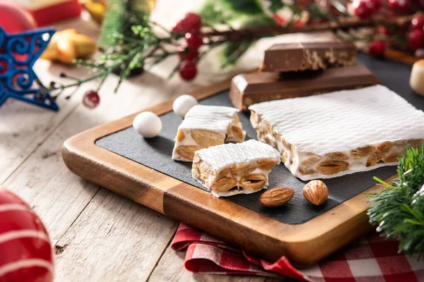 Surtido Turrón Navidad Sobre Fondo Madera —  Fotos de Stock