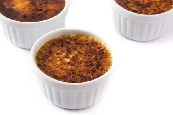 Crema Casera Brulee Tazón Aislado Sobre Fondo Blanco — Foto de Stock