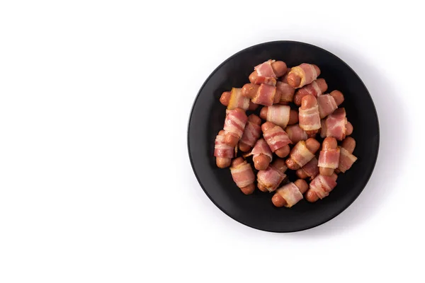 Gris Filtar Korv Insvept Rökt Bacon Isolerad Vit Bakgrund — Stockfoto