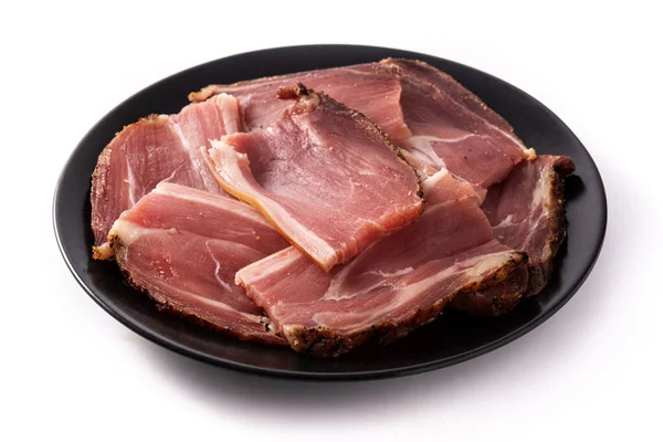Getrocknete Und Geräucherte Fleischscheiben Isoliert Auf Weißem Hintergrund — Stockfoto