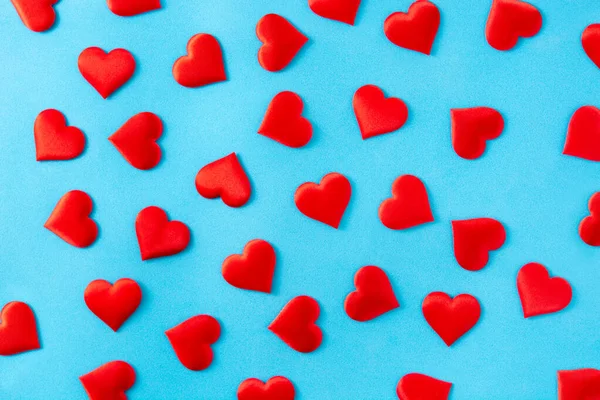 Patrón Corazones Rojos Sobre Fondo Azul Para Día San Valentín —  Fotos de Stock