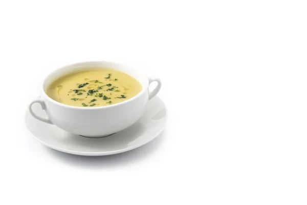 Frische Grüne Spargelsuppe Schüssel Isoliert Auf Weißem Hintergrund — Stockfoto