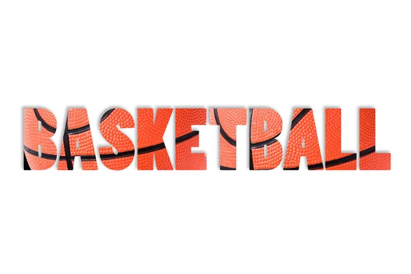 Slovo Basketball Kompozit Basketbalovou Fotografií Uvnitř Bílém Pozadí — Stock fotografie