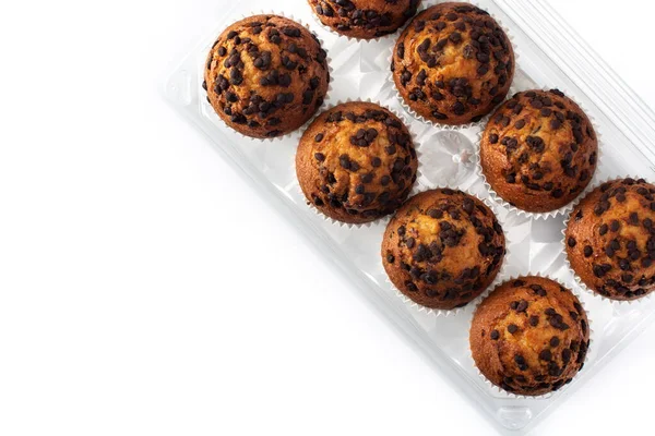 Juste Des Muffins Chocolat Cuits Emballés Isolés Sur Fond Blanc — Photo