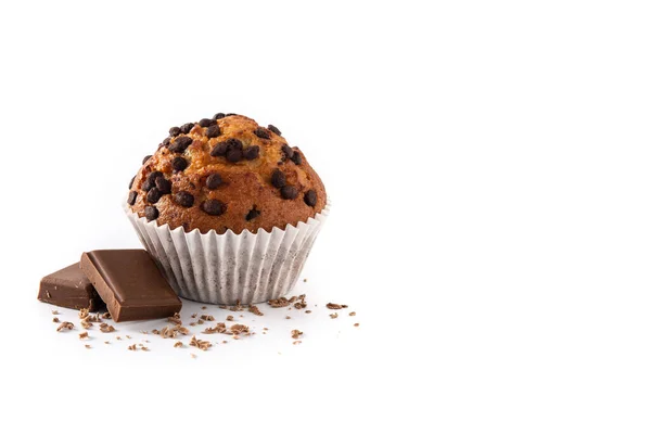 Juste Cuit Muffin Chocolat Isolé Sur Fond Blanc Espace Copie — Photo