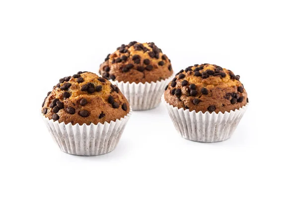 Bara Bakad Choklad Muffins Isolerad Vit Bakgrund — Stockfoto