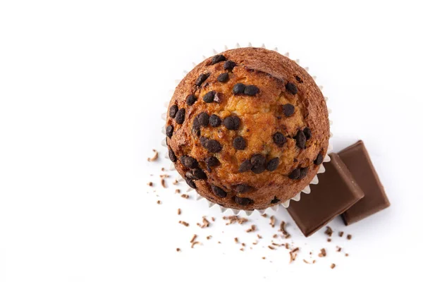 Juste Cuit Muffin Chocolat Isolé Sur Fond Blanc Vue Dessus — Photo