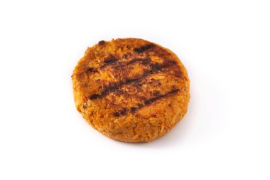 Beyaz arka planda izole edilmiş lezzetli sağlıklı nohut burgeri.