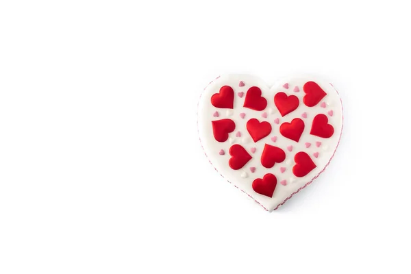 情人节 母亲节或生日的心形蛋糕 用白色背景的糖心装饰 — 图库照片
