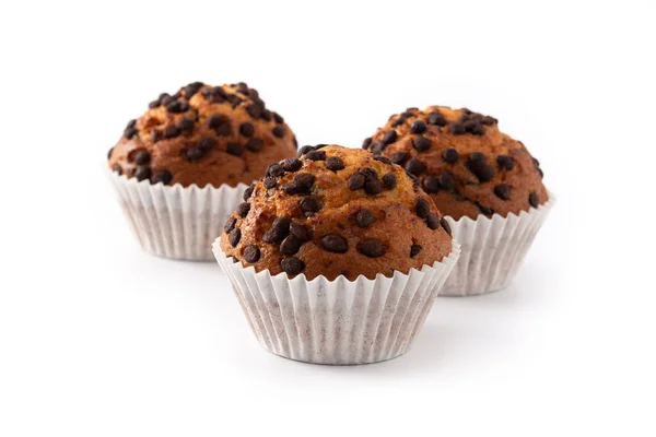 Net Gebakken Chocolade Muffin Geïsoleerd Witte Achtergrond — Stockfoto