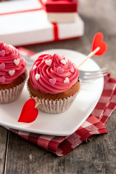 Cupcakes Decorated Sugar Hearts Valentine Day — Stock Photo, Image