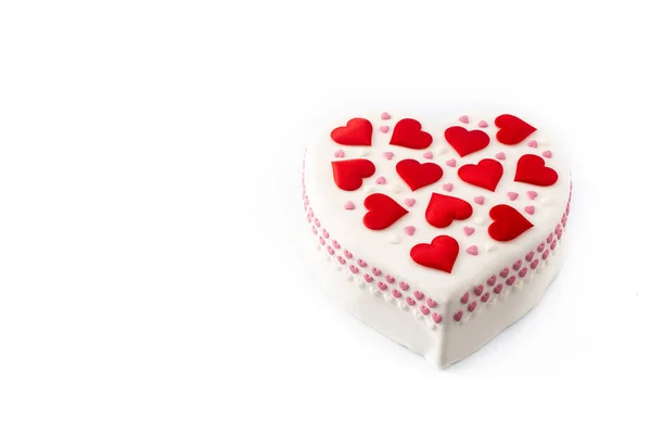 バレンタインデー 母の日 誕生日のハートケーキは 白い背景に砂糖の心で飾られています — ストック写真